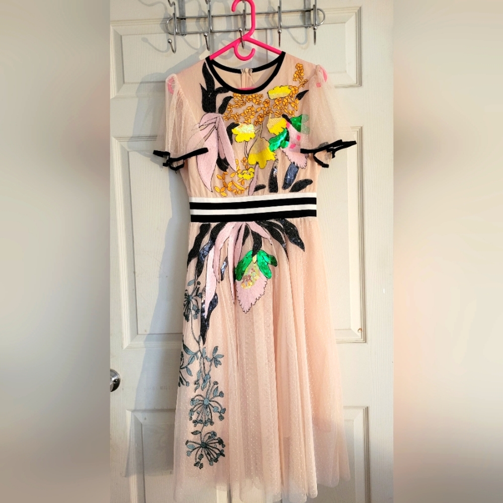 Blush Pink Embroidered & Sequin Dress Size L